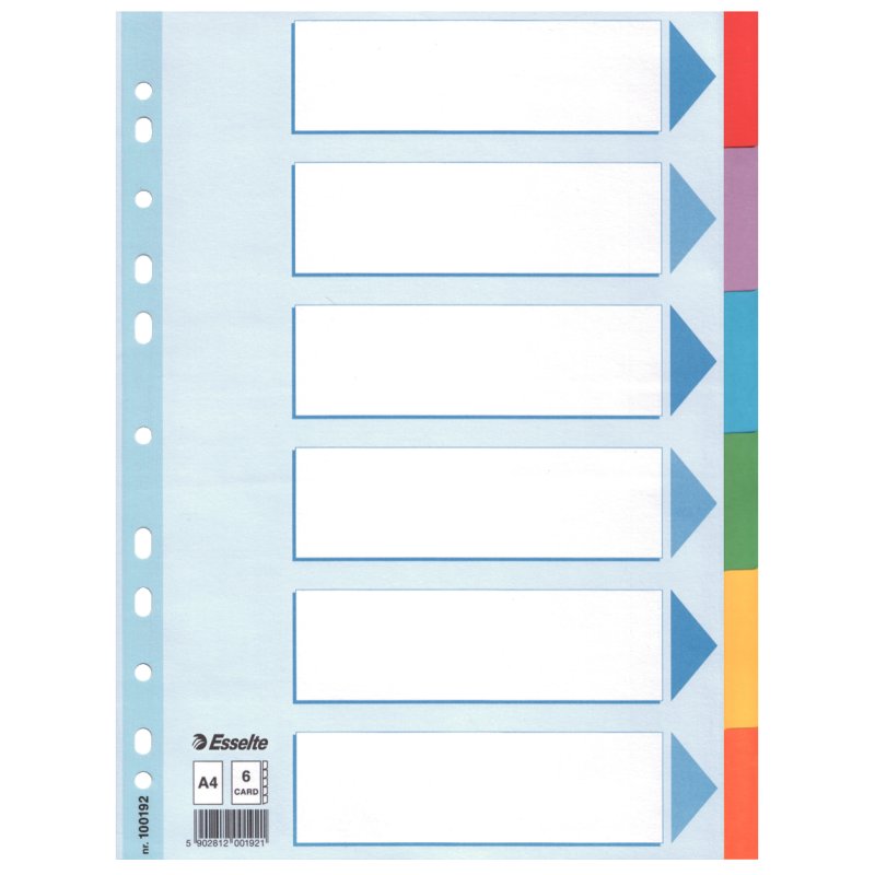 Esselte 100192 tab index Blank tab index Cardboard Multicolour