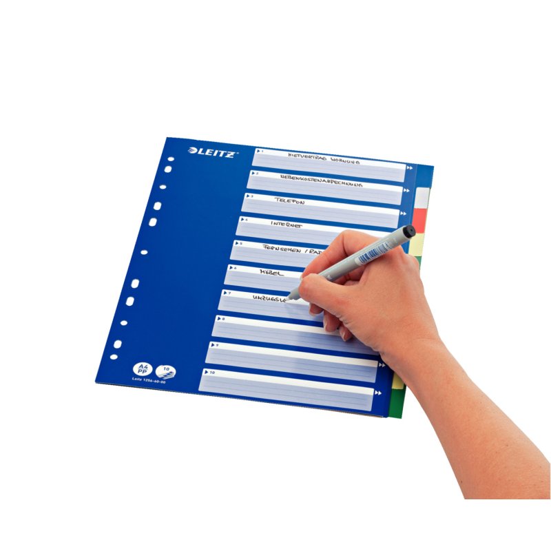 LEITZ Intercalaires en plastique, blanc, A4, 10 touches