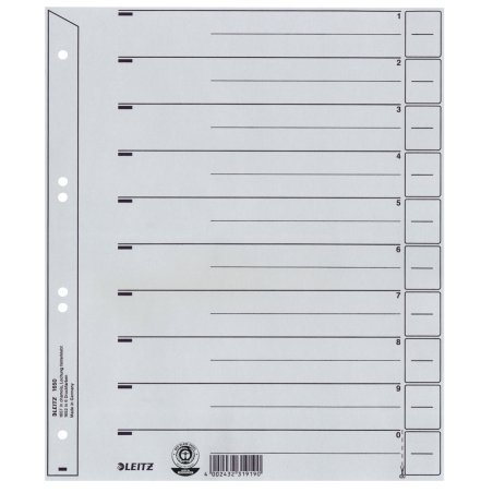 Leitz 16500085 tab index Numeric tab index Cardboard Grey
