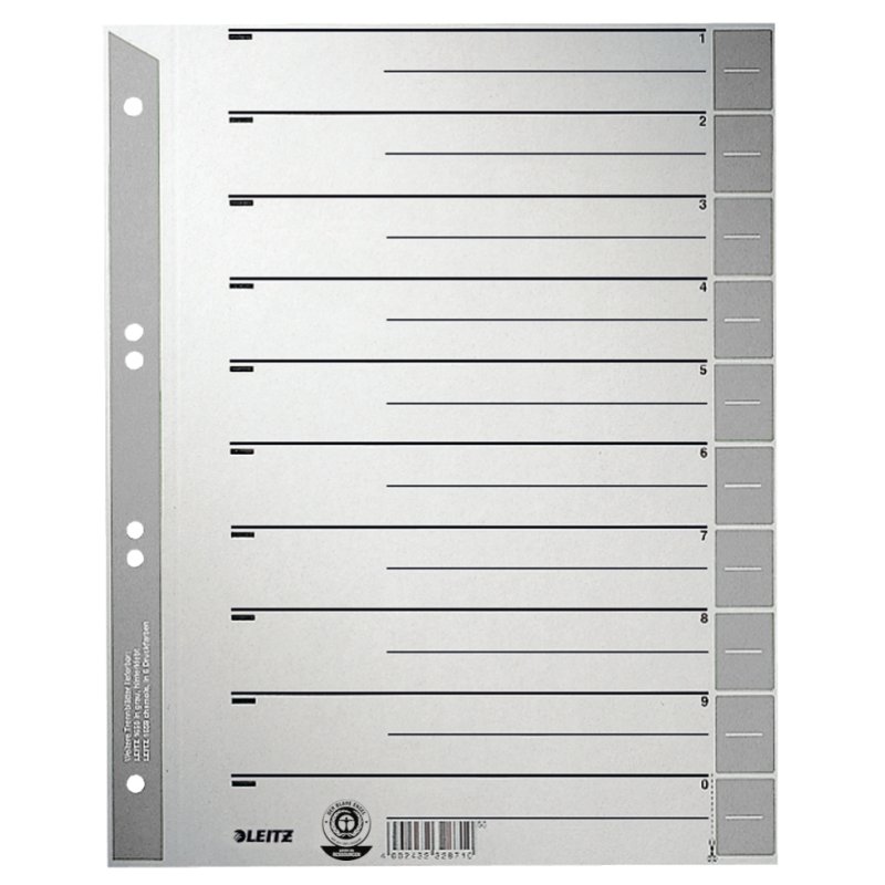 Leitz 16520085 tab index Numeric tab index Cardboard Grey