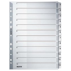 LEITZ Intercalaires en carton mylar, chiffres, A4, 1-12,gris