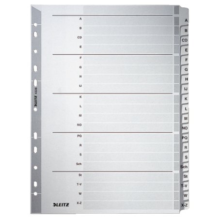 LEITZ Intercalaires, mylar, carton, A-Z, A4, 20 touches,gris