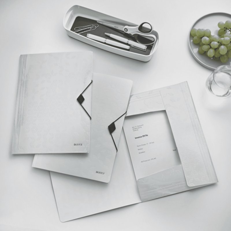 LEITZ Chemise à élastique WOW, A4, PP, blanc métallisé