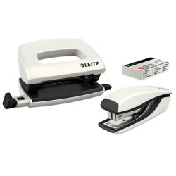 LEITZ Kit mini agrafeuse et perforateur Nexxt WOW, blanc