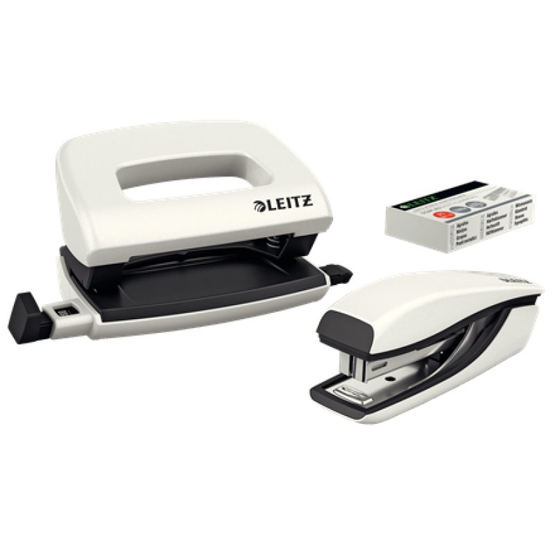 LEITZ Kit mini agrafeuse et perforateur Nexxt WOW, blanc