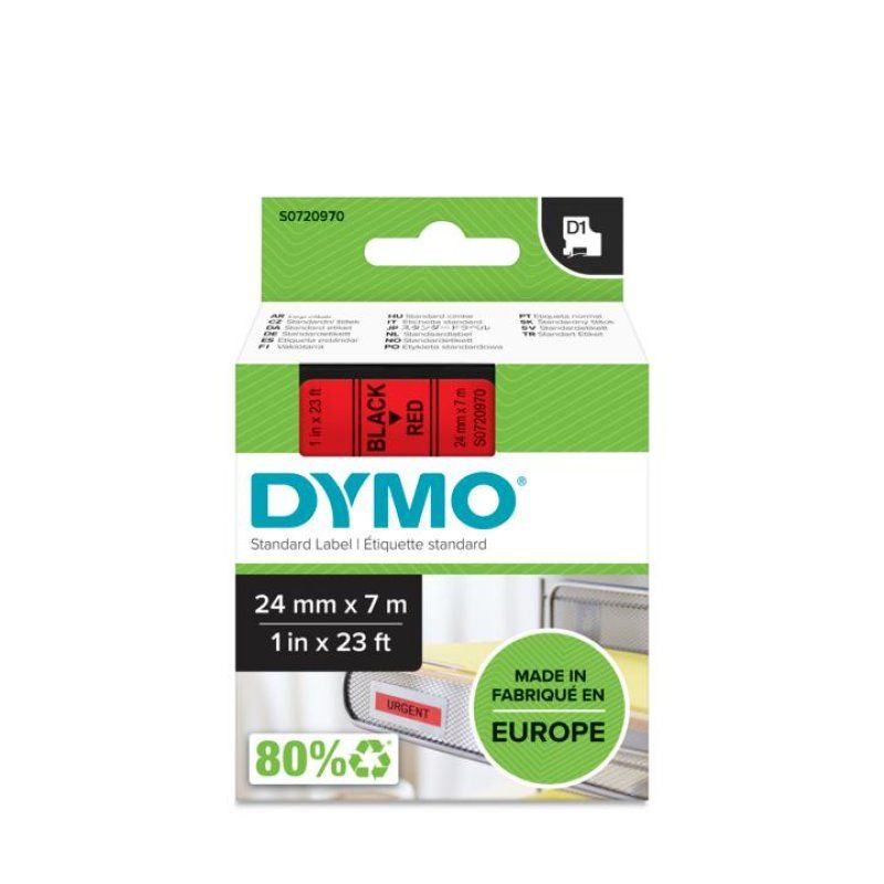 DYMO D1 - Standard Étiquettes - Noir sur rouge - 24mm x 7m