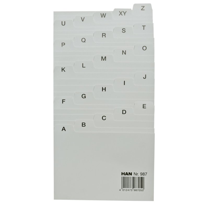 HAN Index alphabétique A-Z, PP, A7 paysage, 25 onglets, gris