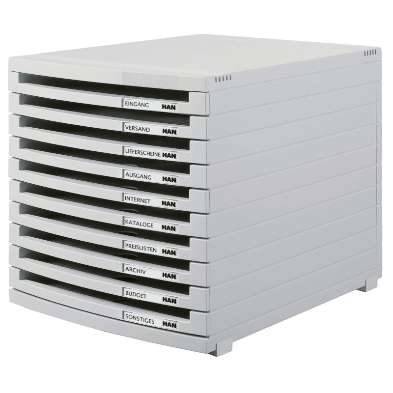 HAN Module de classement CONTUR, 10 tiroirs ouverts, gris