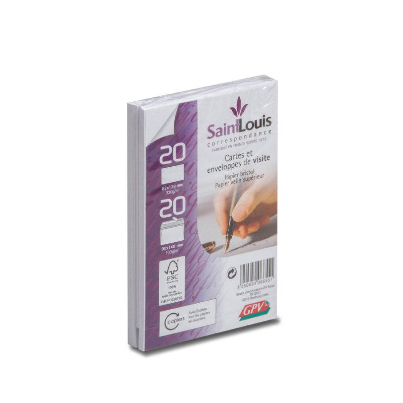 GPV Kit de 20 cartes et 20 enveloppes Saint Louis, blanc