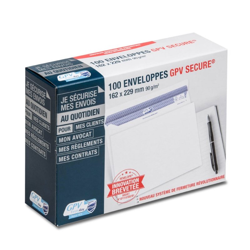 GPV Enveloppes SECURE, 162 x 229 mm, sans fenêtre, blanc