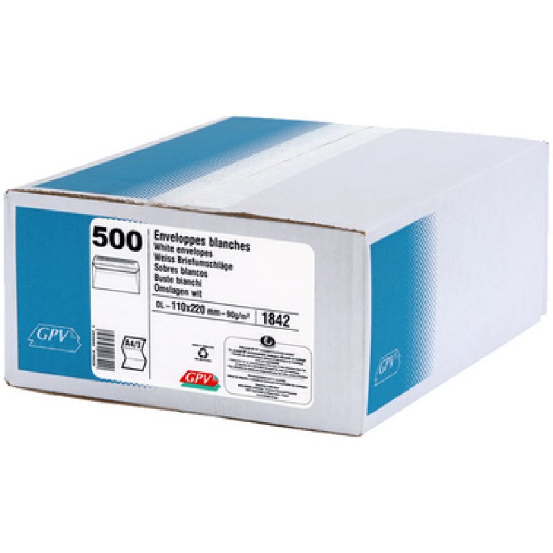 GPV Enveloppes, DL 110 x 220 mm, sans fenêtre, blanc