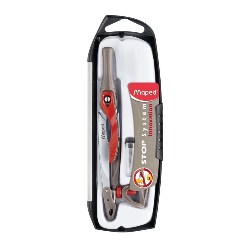 Maped Boîte de compas Stop System, 3 pièces, rouge