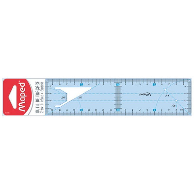Maped Outil de traçage règle équerre 2en1, bleu transparent