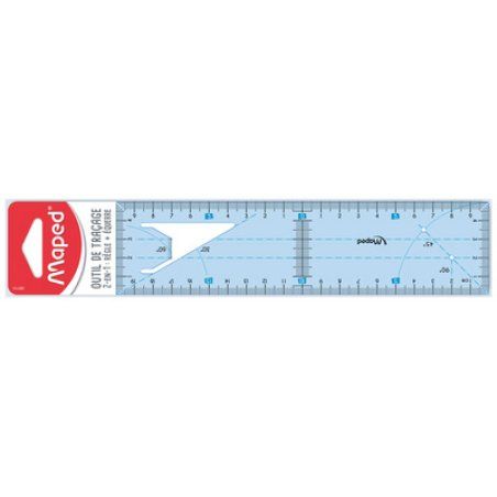 Maped Outil de traçage règle équerre 2en1, bleu transparent