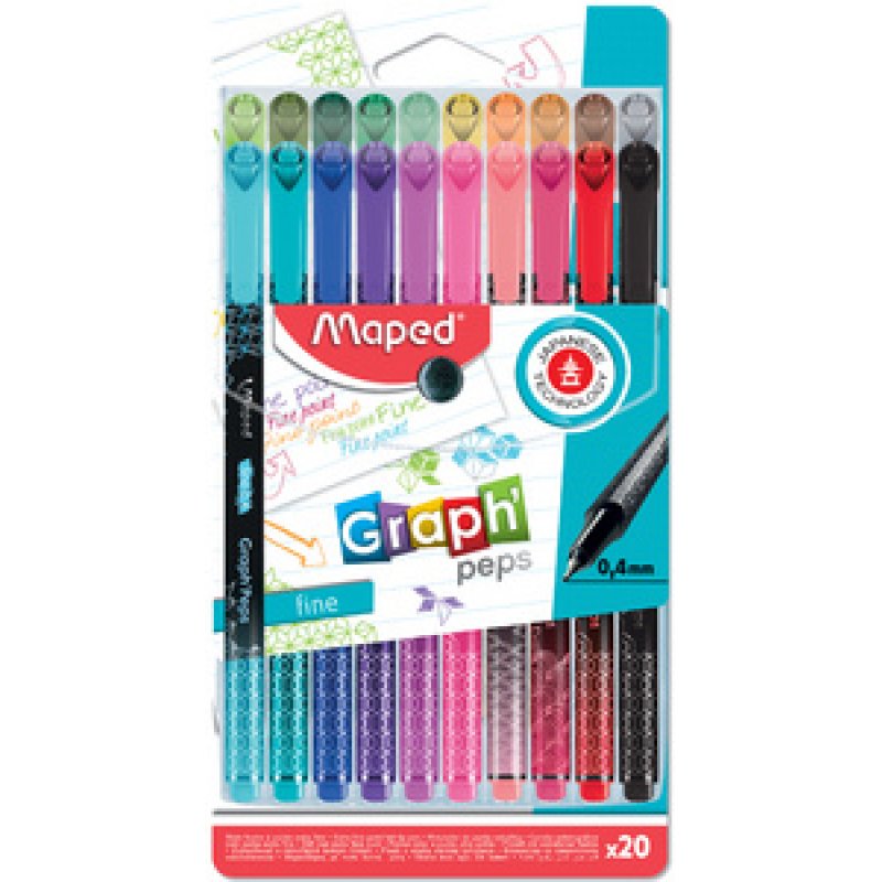 Maped Fineliner Graph'Peps Premium, étui de 20 en plastique