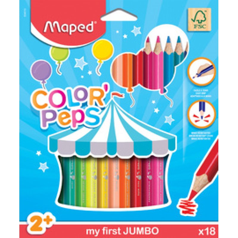 Maped my first Crayons de couleur COLOR'PEPS JUMBO, étui 18