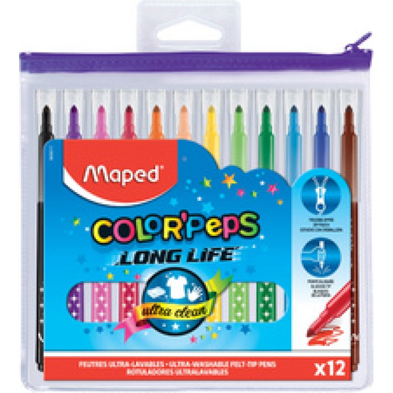 Maped Feutre COLOR'PEPS Long Life, en étui de 12 à zip