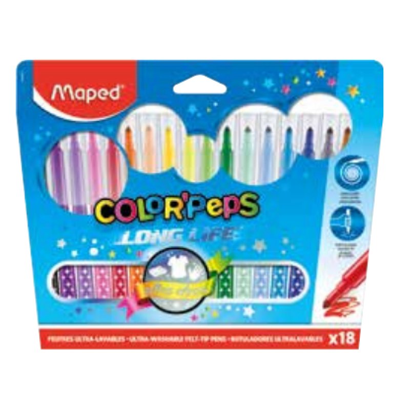 Maped Feutre COLOR'PEPS, étui en carton de 18, largeur du