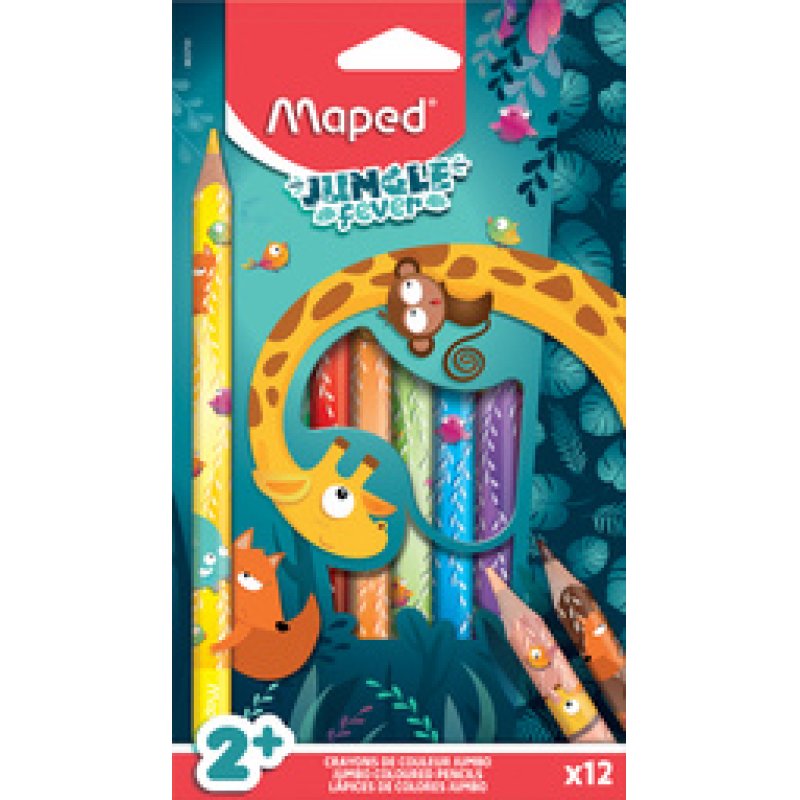Maped Crayon de couleur JUNGLE fever JUMBO, étui de 12