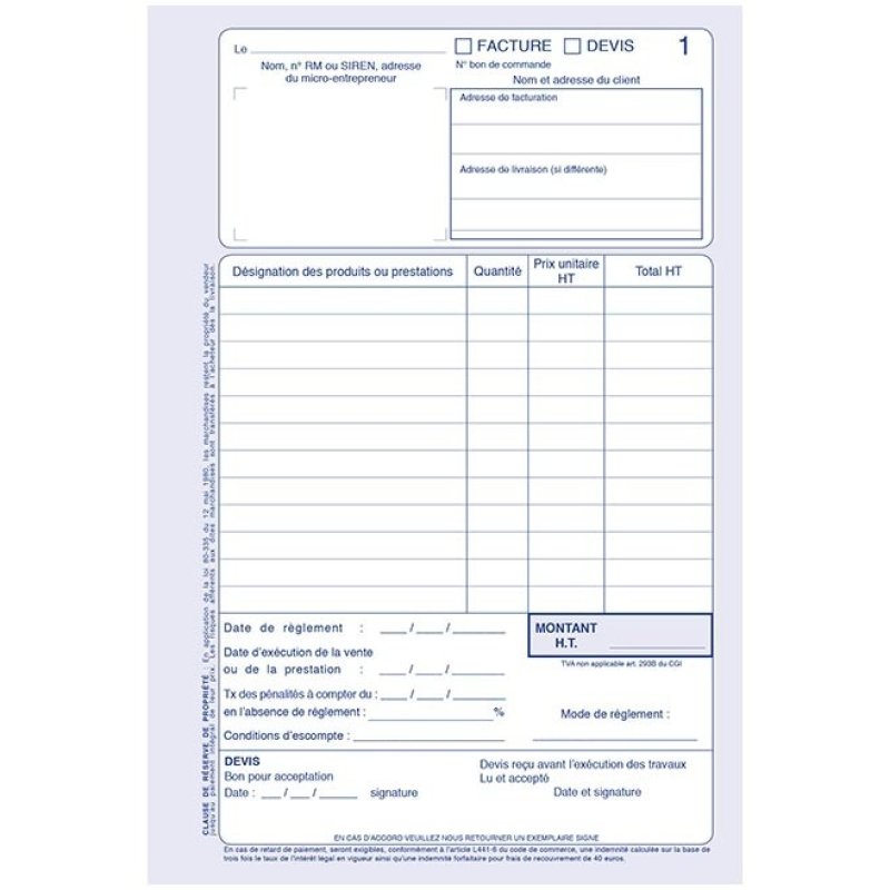 ELVE Manifold Factures / Devis, 50 feuillets, A5, dupli