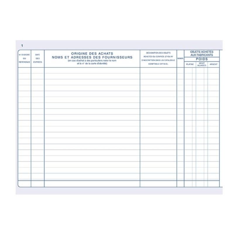 ELVE Registre "Livre de police métaux précieux", 200 pages