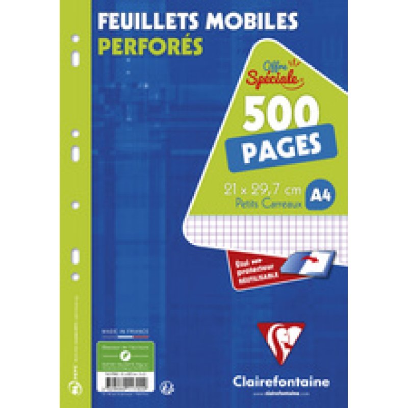 Clairefontaine Feuillets mobiles perforés, A4, quadrillé 5x5