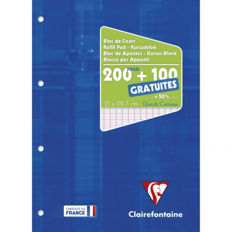 Clairefontaine Bloc de cours, perforé, A4, séyès