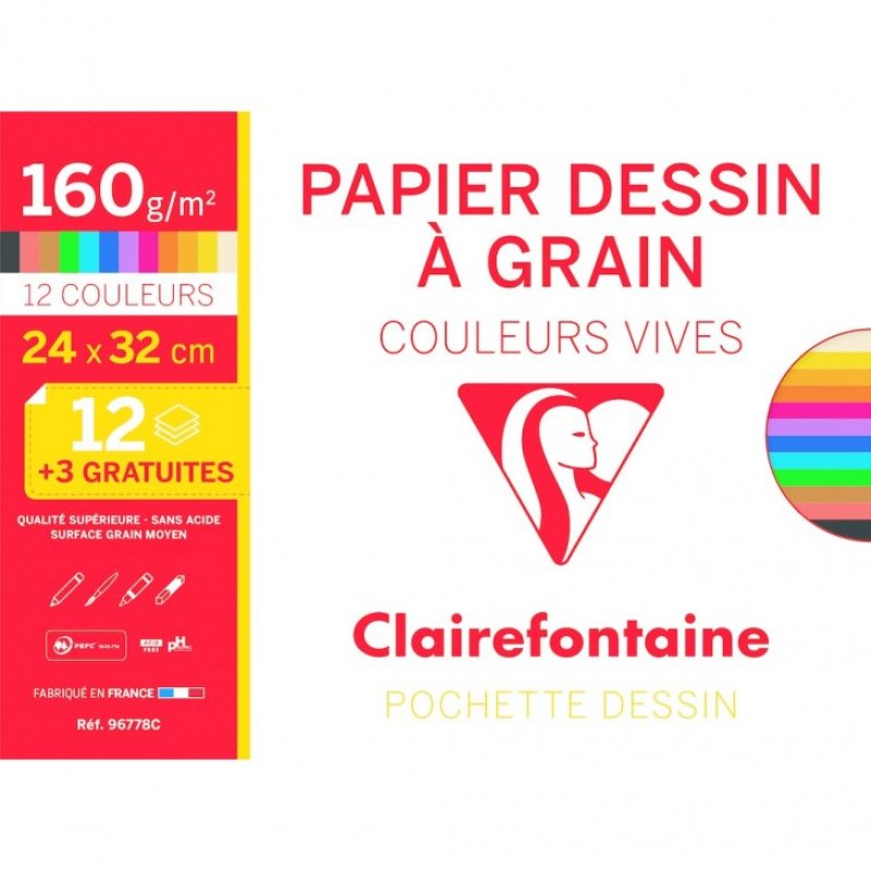 Clairefontaine Papier dessin "à Grain" couleur, pack promo