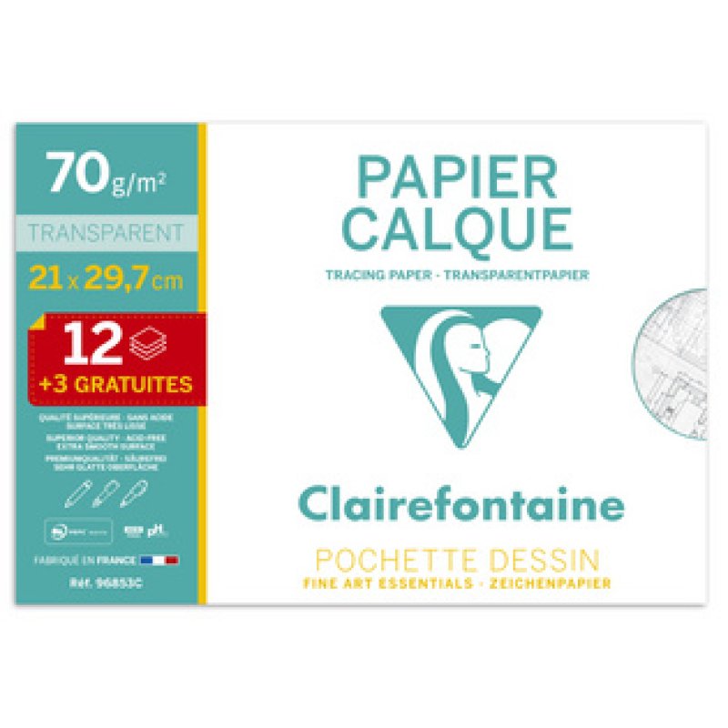Clairefontaine Papier calque, A4, 70 g/m2, pack promo