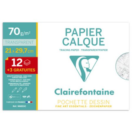 Clairefontaine Papier calque, A4, 70 g/m2, pack promo