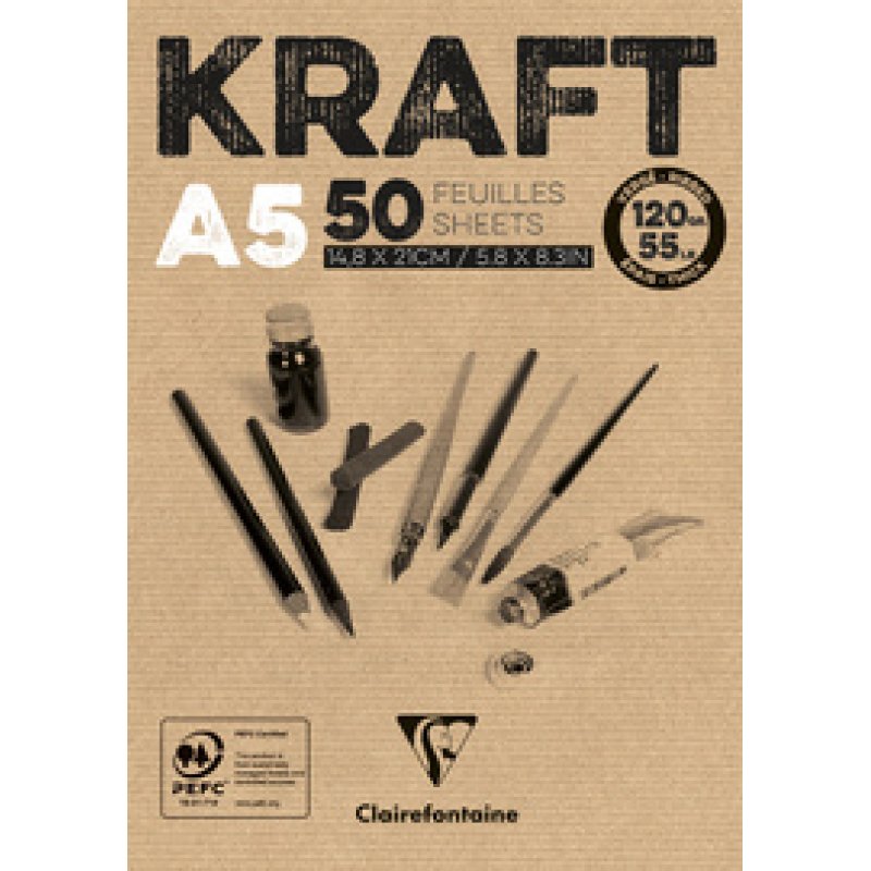 Clairefontaine Bloc papier dessin "KRAFT", A3, 120 g/m2