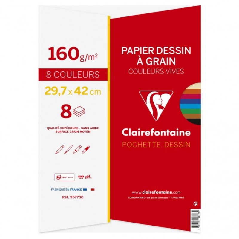 Clairefontaine Papier dessin "à Grain" couleur, A3
