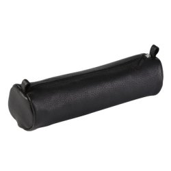 Clairefontaine Trousse petite ronde, cuir noir vieilli