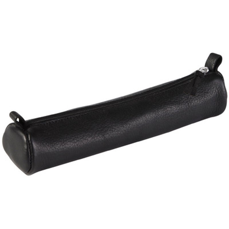 Clairefontaine Trousse petite ronde, cuir noir vieilli