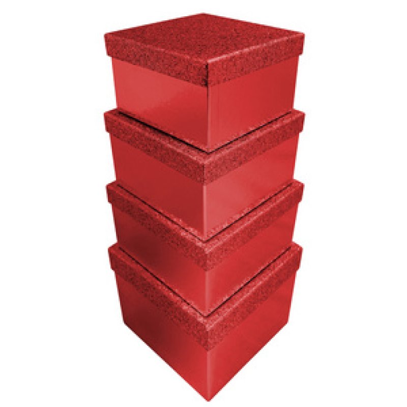 Clairefontaine Boîtes cadeaux "Pailleté rouge", set de 4