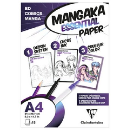 Clairefontaine Papier MANGA, A4, 15 feuilles, blanc