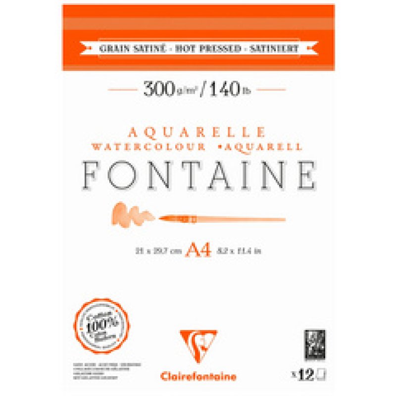 Clairefontaine Bloc de papier aquarelle FONTAINE, satiné, A4