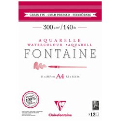 Clairefontaine Bloc de papier aquarelle FONTAINE, fin, A4