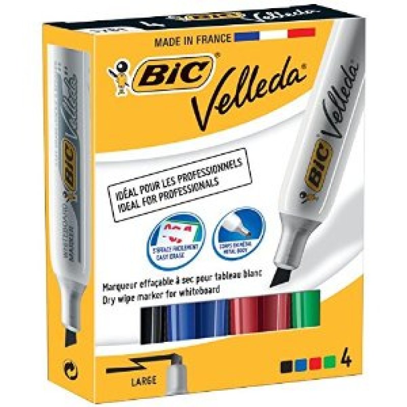 BIC Velleda 1781 marqueur 4 pièce(s) Pointe biseautée Noir, Bleu, Vert, Rouge