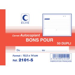 ELVE Manifold "Bons pour", 105 x 140 mm, dupli, autocopiant