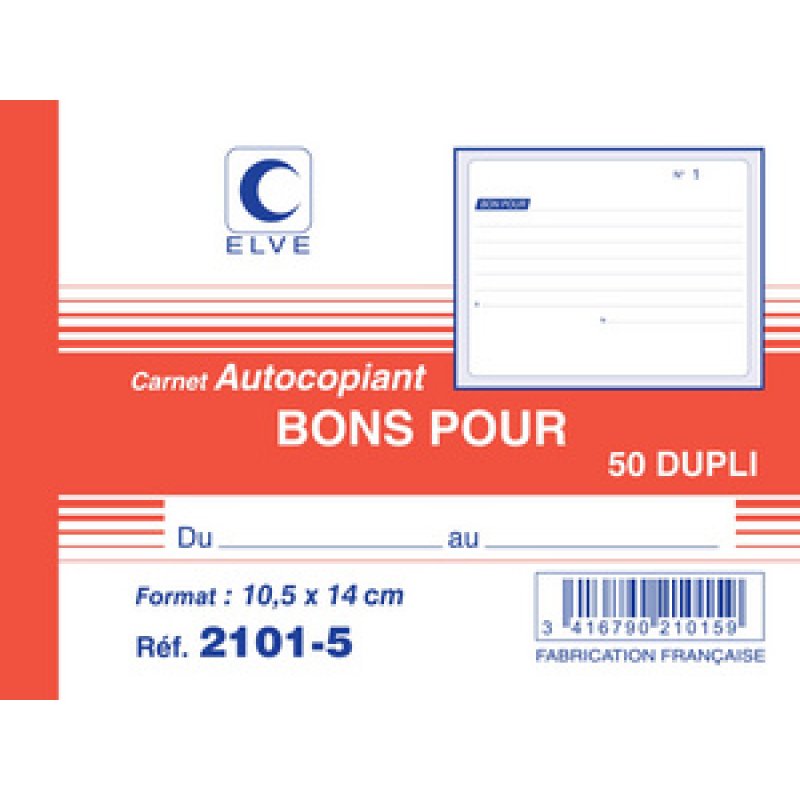 ELVE Manifold "Bons pour", 105 x 140 mm, dupli, autocopiant