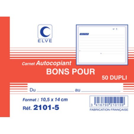ELVE Manifold "Bons pour", 105 x 140 mm, dupli, autocopiant