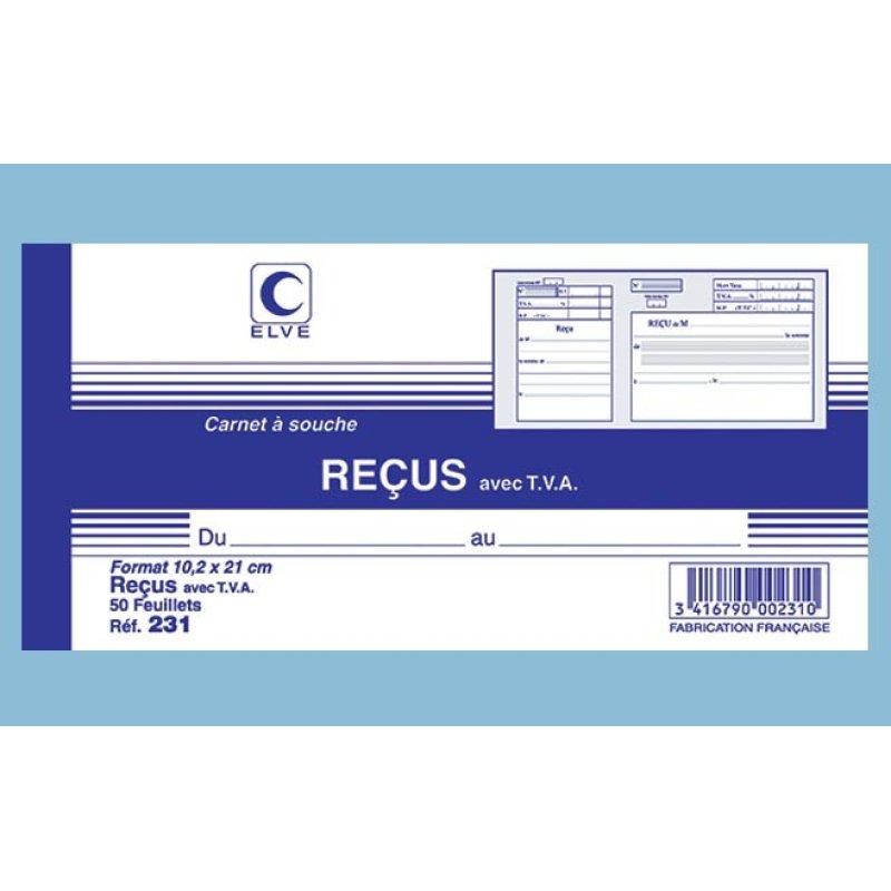 ELVE Carnet à souche "Reçu avec TVA", 96 x 210 mm