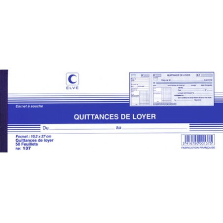 ELVE Carnet à souche "Quittances de loyer", 105 x 243 mm