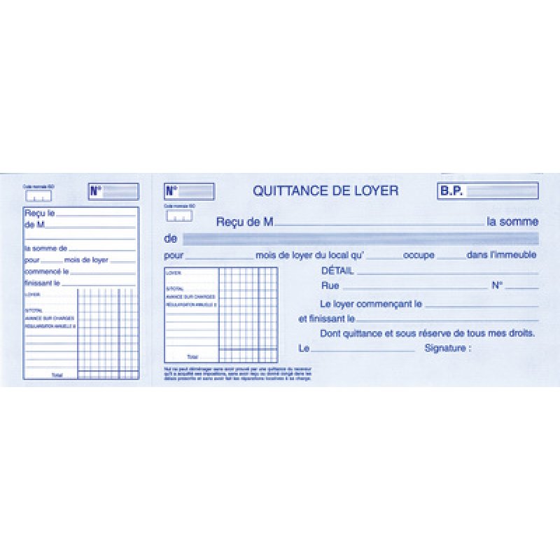 ELVE Carnet à souche "Quittances de loyer", 100 x 270 mm