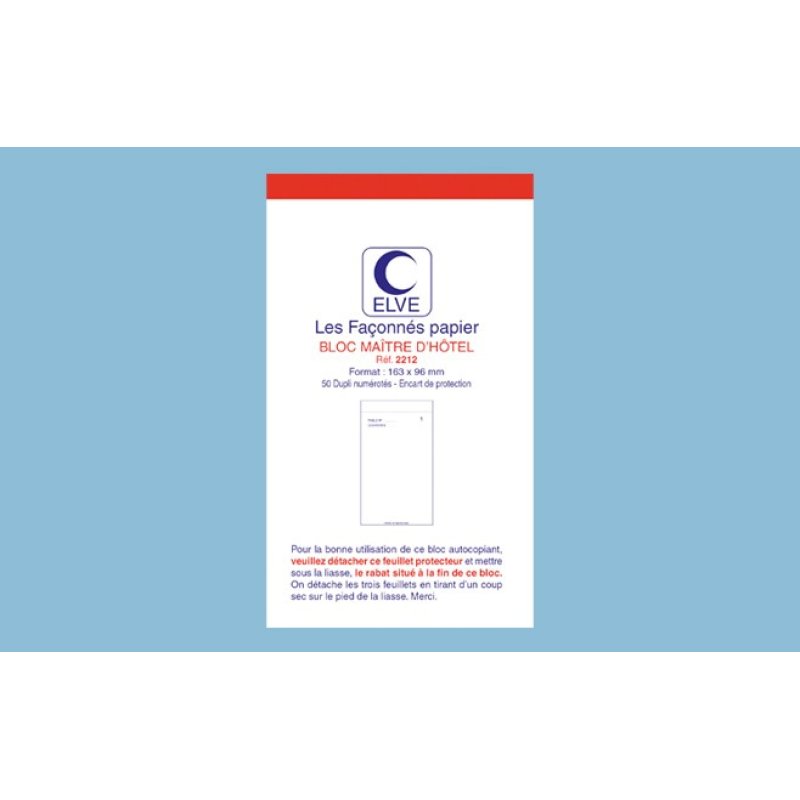 ELVE Bloc Maître d'Hôtel, 96 x 165 mm, 50 feuillets dupli