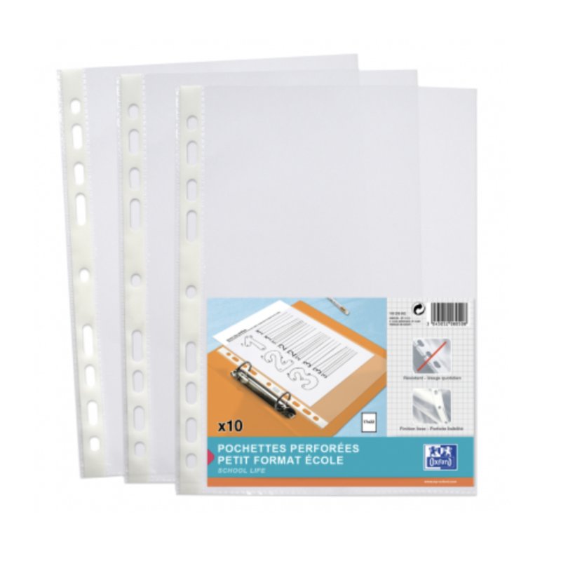Oxford Pochettes perforées, 170 x 220 mm, perforé 9 trous