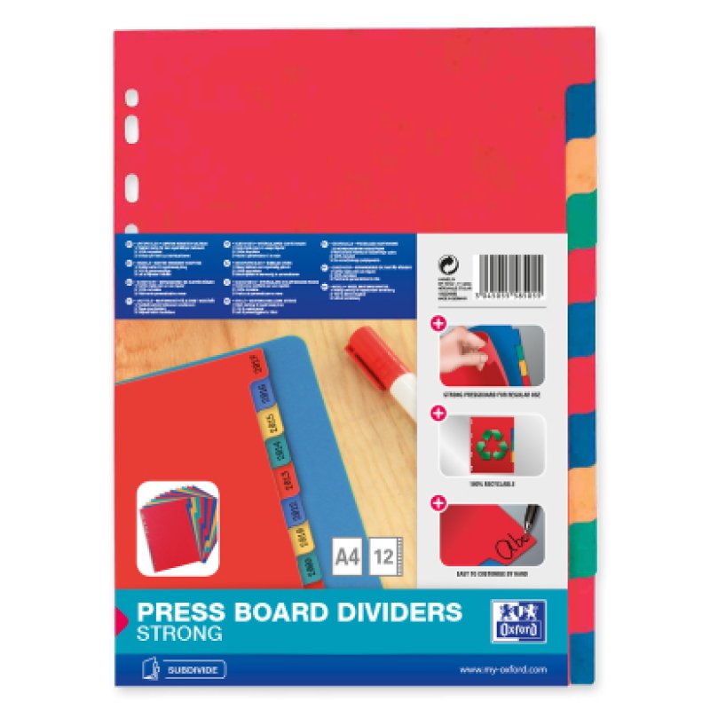 Oxford 100204950 divider Cardboard Assorted colours 6 pc(s)