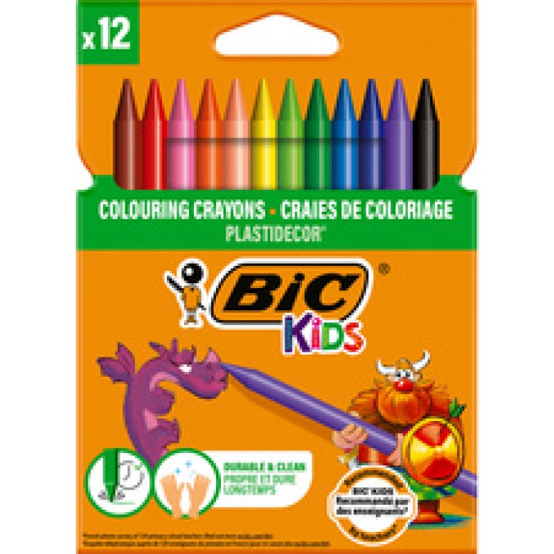 BIC Crayon de cire Plastidecor, étui en carton de 12