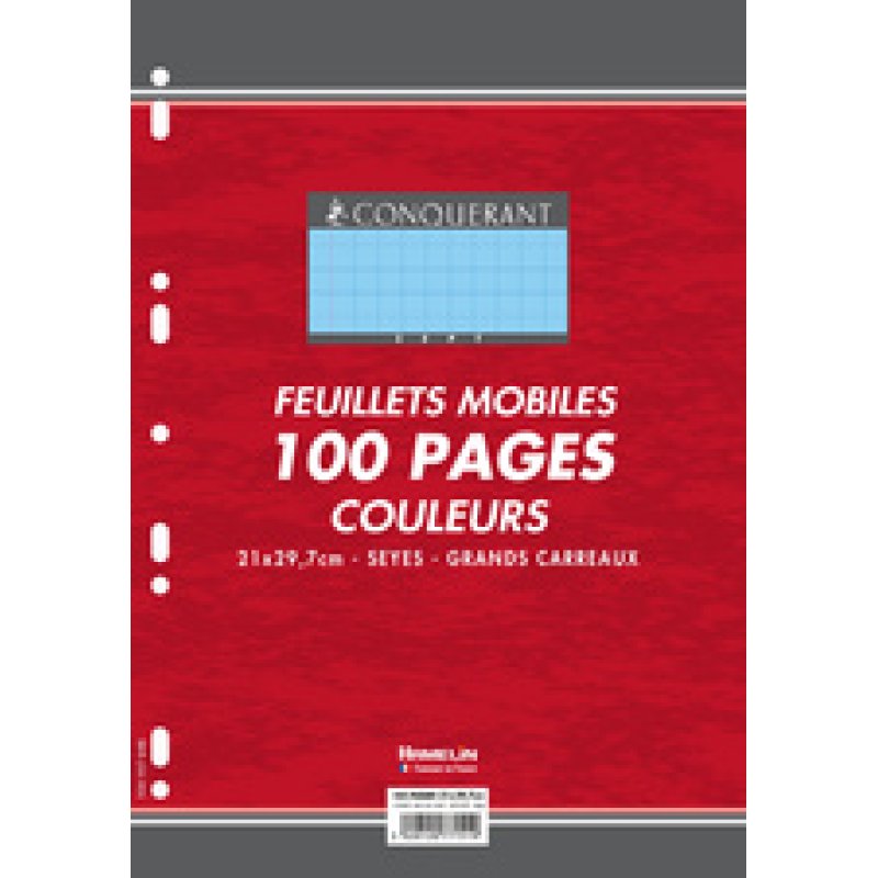 CONQUERANT SEPT Feuillets mobiles en couleur, seyès, bleu